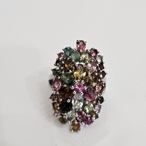 Gorgeous Genuine Tourmaline Cluster Ring Sterling Silver Size 7!